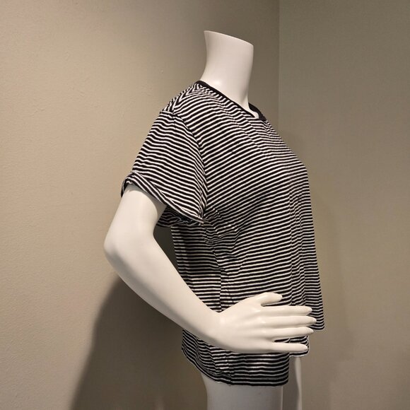 Frame Slouchy Crewneck T-Shirt Black White Stripe L - Picture 4 of 5